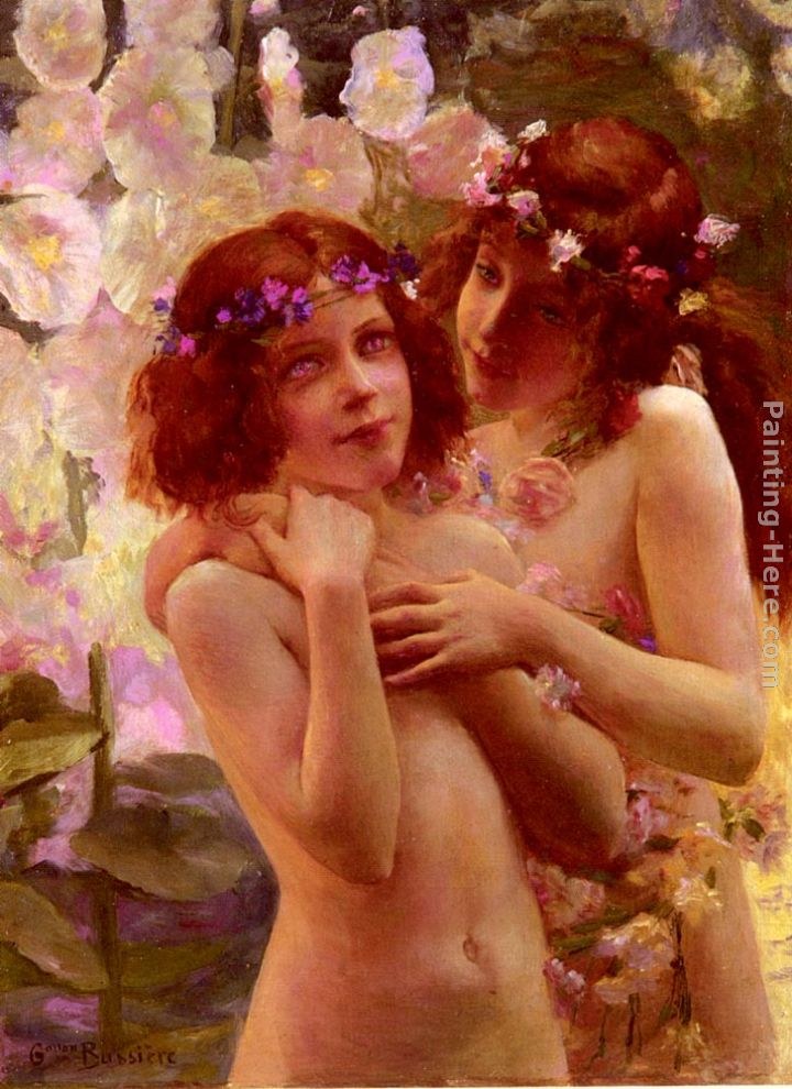Gaston Bussiere Deux Enfants Aux Couronnes De Fleurs